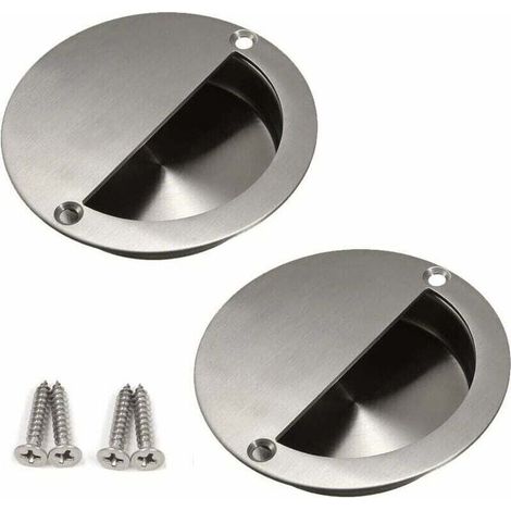 2 paquets Poignées de porte coulissantes enroulées, acier inoxydable de 90 mm de poignée de doigt rond à la pince à doigt rond avec vis de fixation,de DEBUNS (1/5)