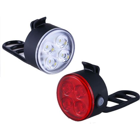 Juego de luces para bicicleta recargables por USB LD-2209: luces delanteras y traseras ultrabrillantes, 4 LED, 4 modos de iluminación, batería de 400 mAh, resistente al agua, para uso en exteriores. (1/5)