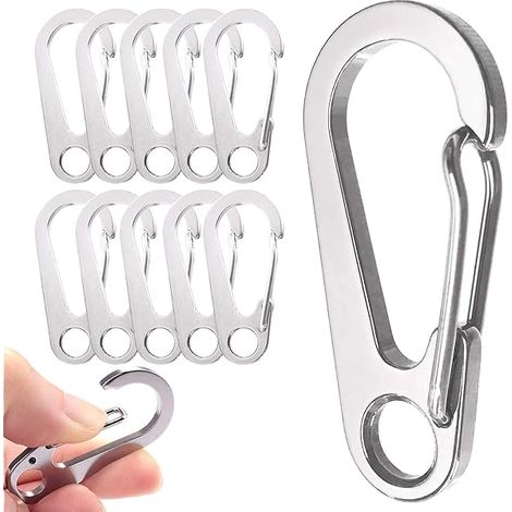 Mousqueton À Fermeture Rapide - 10 Pièces - Acier Inoxydable 304 - Charge Max 45 Kg - Longueur 4,5 Cm - Pour Porte-Clés Camping Randonnée Pêche (1/3)