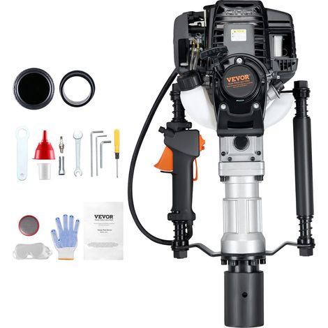 Enfonce-pieux à Essence, 37,7 cc, Pilon de Poteau de Clôture en T à 4 Temps Portable, 1000 W, avec 2 Têtes d'Enfoncement 55/70 mm, pour Clôtures de Fermes, de Ranchs, Améliorations Routières