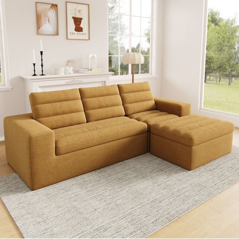 DESVIAE Canapé d Angle Modulaire en Chenille Orange Canapé Sans Cadre avec Ottoman Canapé L Modulable pour Salon et Appartement (1/5)