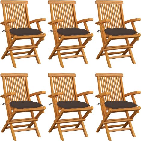 Chaises de jardin avec coussins taupe lot de 6 Bois teck massif (1/5)