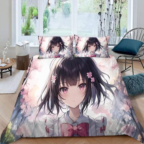 Parure de lit 140x200 Enfant Japon Anime Doux Microfibre Literie avec Fermeture Éclair et 2 Taies d'oreiller Manga Fille 3D Housse De Couette 1 Personne pour Garçon Fille Adulte (1/5)