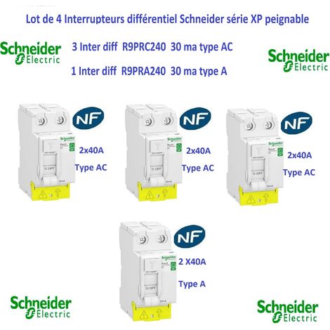 Lot de 4 Interrupteurs différentiel xp 3 ( 2P 40A 30ma type AC ) - 1 ( 2P 40A 30ma type A )Schneider