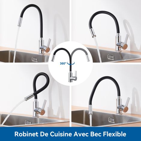 Auralum Max Mitigeur de Cuisine Flexible avec 2 Modes Jet, Rotation à 360°, Robinet Cuisine Noir Bec Haut Orientable Librement (1/5)