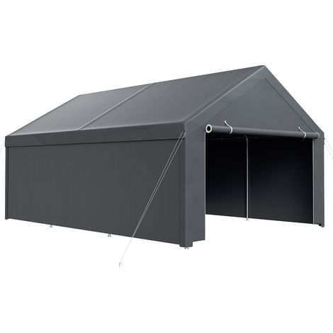 TolleTour Garagenzelt 4x6 m, grosses Carport mit Seitenwaenden, PE Schutzgarage mit verzinktem Stahlgestell, wetterfester Unterstand fuer SUV, Fahrzeuge und Lagergut, Grau