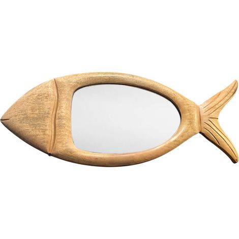 Specchio decorativo a forma di pesce in legno di mango, design unico per l'arredamento della casa, ideale per soggiorno e camera da letto, stile bohémien