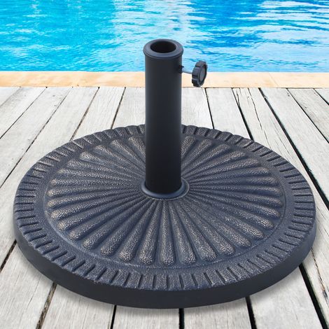 Pied de parasol rond pour mâts de Ø 3,8 à 4,8 cm, avec décoration et bouton, poids 15 kg, Ø 49 x 32 cm (1/5)