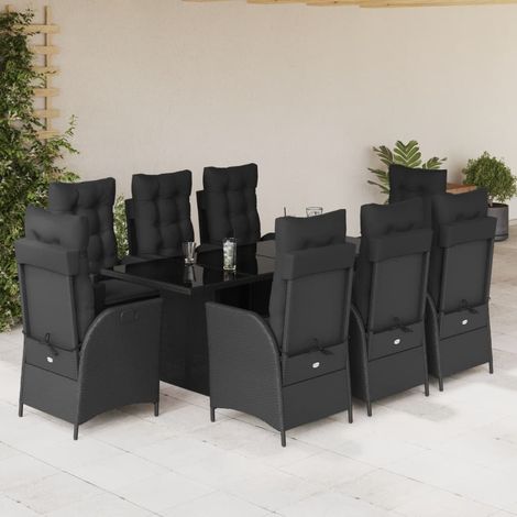 9-tlg. Garten-Essgruppe mit Kissen Schwarz Poly Rattan (1/5)