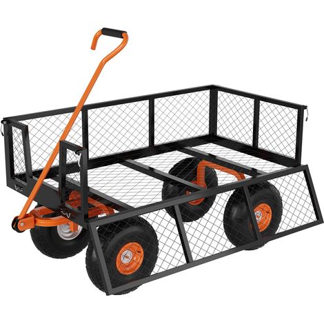 chariot de jardin acier robuste 408 2 kg 3 en 1 parois amovibles poignée 180 degrés pneus 25 4 cm jardin (1/5)