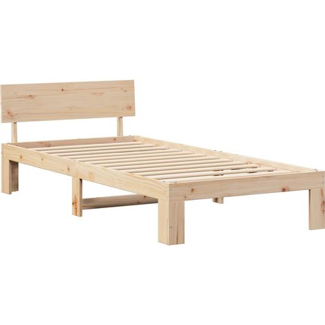 Lit simple Lit adulte Cadre de lit avec tĂŞte de lit Naturel 90 x 200 cm Pin massif
