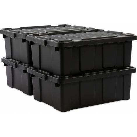 Iris Ohyama, Scatole Pieghevoli, 43L, Set di 4, Nero, Grande, Solido, Impilabile, Per Garage, Scaffali, Scatola Organizer, Plastica, Contenitore, DDSKT-430 (1/5)