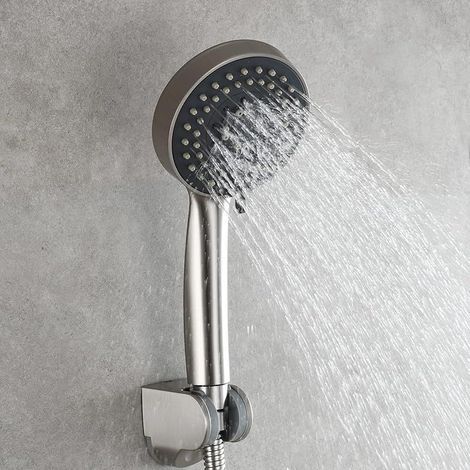 BS144NAF Duschkopf aus gebürstetem Nickel mit 5 Strahlarten, wassersparendem Kunststoff, inklusive Schlauch und Halterung (1/4)