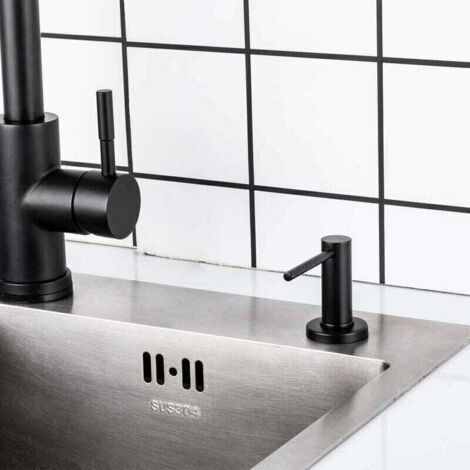 QORVA-500ml Acier inoxydable Distributeur de savon Noir Pompe à Savon pour Evier de cuisine