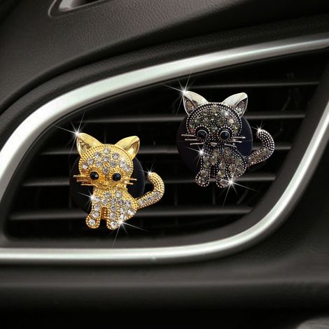 Lot de 2 clips de fixation pour grille d'aération de voiture (chat), clip de fixation pour grille d'aération de voiture, clip de fixation pour grille d'aération de voiture avec strass (1/2)