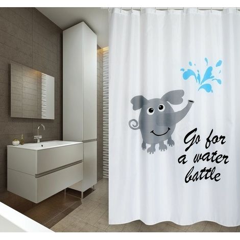 Rideau de douche Polyester WATER BATTLE 180x200cm QUALITE PREMIUM Gris & Blanc - Anneaux inclus MSV (1/3)