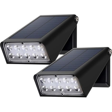 Juego de 2 apliques de pared exteriores impermeables, inalámbricos y con energía solar, con 2 modos y rotación de 90° para porche, garaje, valla, jardín o patio. (1/5)