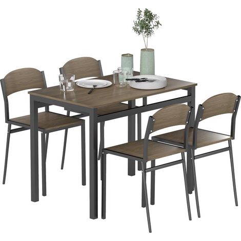 Lot table et 4 chaises marron et noir en métal pour petits espaces, design moderne pratique pour cuisine et repas compacts (1/4)