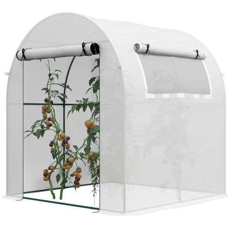 Invernadero de jardín 180x180x200 cm invernadero de túnel pequeño con puerta enrollable y ventana de malla blanco (1/5)
