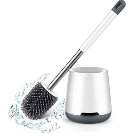 QORVA-Brosse WC, Brosse de Toilette, SiliCône Antibactérienne balayette WC et Support de Toilette avec Soies De SiliCône Propres, avec Base de Filtre à Eau et à Séchage Rapide, Mural Monté, Blanc WC B (1/4)