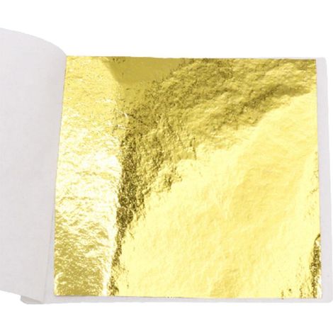 100 Feuilles d'or comestible, Papier dorure alimentaire, Texture brillante, Pour gâteaux et artisanat