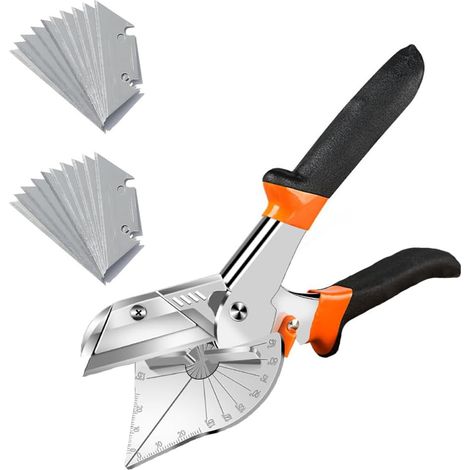 Ciseau d'onglet multifonction, coupe-onglet réglable de 45 à 135 degrés, avec 20 lames de rechange, pour coupe précise de plastique, caoutchouc, liège, PVC. (1/5)