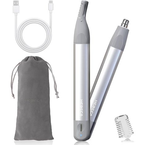 Men's Women's Nose and Ear Trimmer – 2 in 1 Rechargeable Face Trimmer – Electric Nose Ear Eyebrow Razor Painless Waterproof – Silver (Silver) (1/5)