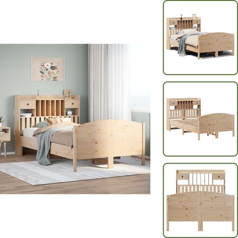 Massivholzbett mit Regal ohne Matratze 135x190 cm Kiefer - Bett Mit Regal - Bett Mit Bücherregal - Holzbett Mit Regal - Holzbett Mit Bücherregal
