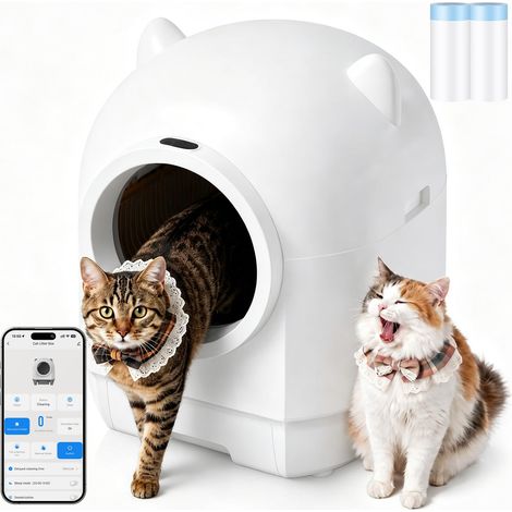 Bac à litière électrique autonettoyante pour Chat - 90 l - Design Mignon - Protection Contre Les odeurs Longue durée - Prend en Charge Le contrôle de l'application et Les capteurs de sécurité (1/5)