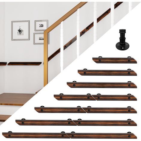 Randaco Corrimano a parete piatto in pino massello, 150 cm in 2 pezzi, marrone effetto legno, con supporti e kit di fissaggio (1/5)