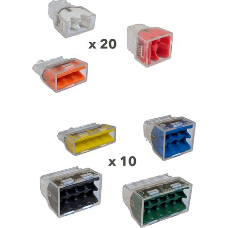Bornes de connexion automatique 2, 3, 4, 5, 6, 8 et 10 fils rigides 1,5 à 2,5mm2 - boite de 100 pièces - PREFA ELEC (1/2)