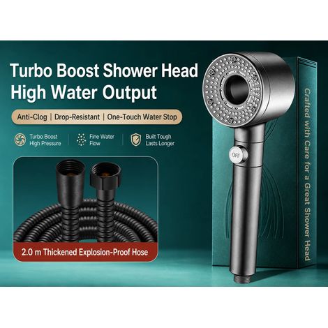 (Ensemble de douche gris 3) Pommeau de douche haute pression Turbo Fan avec filtre, douchette à main économique, jet à arrêt automatique pour salle de bain (1/5)