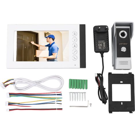 Vidéophone connecté 7 pouces avec caméra extérieure grand angle 90°, vision nocturne infrarouge, interphone filaire robuste aluminium pour maison (1/5)