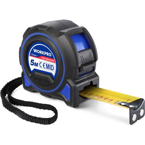 WORKPRO Metre Ruban 5 M Professionnel - Double Frein Mètre Ruban, Crochet Magnétique Noir, Mètre Ruban en Acier avec Revêtement en Nylon de 27 mm, Mesure Précise pour Ingénieur, Résistant aux Chutes