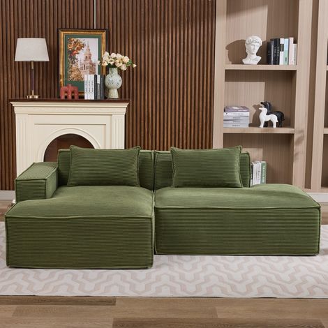 Sofá verde de poliéster 233 x 129 x 70 cm con 2 cojines HAVRYA (1/5)
