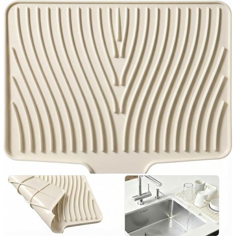 1 Tapis égouttoir Silicone, antidérapant résistant chaleur 230°C, évacuation rapide, séchage vaisselle cuisine (1/5)
