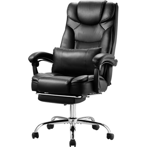 Mophorn Presidente esecutivo, sedia da ufficio con schienale alto con poggiapiedi e supporto lombare, design ergonomico con reclinazione a 135° e altezza regolabile, sedia girevole in similpelle, nero (1/5)