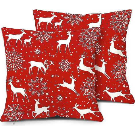 Housse de coussin de Noël 45 x 45 cm - Coussin décoratif renne à flocons de neige cramoisis (1/5)