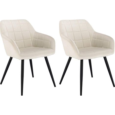 Woltu – Lot de 2 chaises de salle à manger avec accoudoirs – Velours crème – Pieds en métal – Hauteur 81 cm – Charge max 120 kg (1/4)