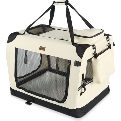 VOUNOT® Hundebox faltbar, Hundetransportbox robust für Katze & Hunde 50x35x36 cm S Beige