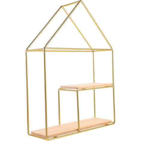 Étagère murale en fer doré avec panneau en bois pour la décoration intérieure (1/5)