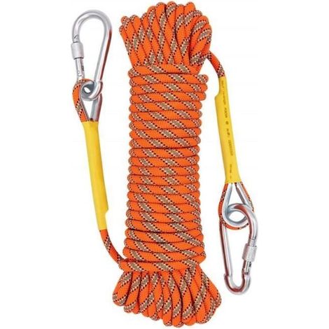 20M Corde De Sécurité d'escalade Extérieure Anti-déchirures Alpinisme Sauvetage Corde avec 2 Mousquetons, pour