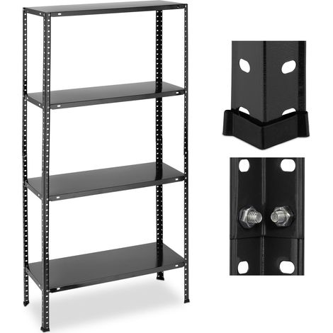 Relaxdays Schwerlastregal, Traglast 160 kg, 4 Ebenen, HBT 147,5 x 75,5 x 30,5 cm, Keller & Garage, Metallregal, schwarz