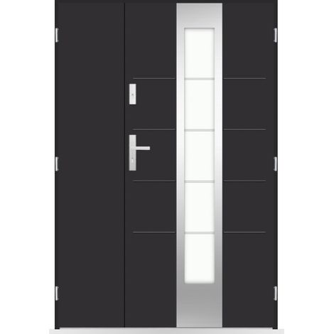 Porte d'entrée double Ondine - 130-140-150x208cm - Couleur: Noir - Poussant: Droit - Dimensions: 90x40 cm (1/2)