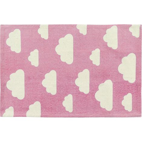 Alfombra rosa blanca algodón rectangular 60 x 90 cm pelo corto estampado motivo nube habitación infantil Gwalijar