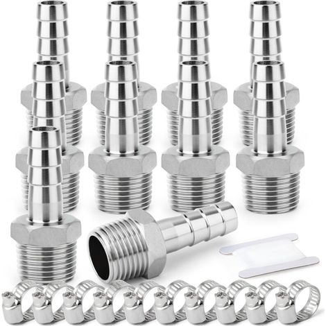 2 pièces raccords embout cannelé acier inox 304, 10 mm vers filetage mâle BSP 3/4", raccord compression eau, carburant, air - 1/2"M X 19MM(10PCS) (1/5)