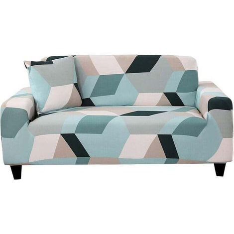 Housses de canapé Housse de Canapé 4 Place Extensible Housse Fauteuil avec Accoudoirs Housse Protection pour Canapé Elastique Couvre Canapé Universelle, (fauteuil, motif blocs de couleur claire) (1/5)