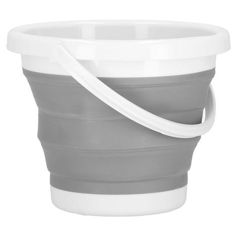 Wiaderko pieghevole da 10L in silicone con manico grigio-bianco. (1/5)
