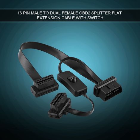 Câble adaptateur OBD2 16 broches mâle vers 2 femelles, rallonge plate avec interrupteur (1/5)