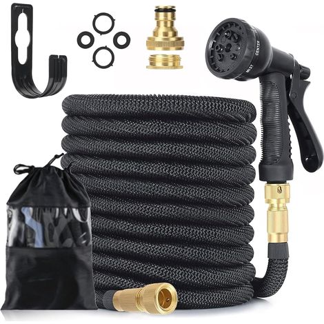 Tuyau Arrosage Extensible 7.5m, Tuyau d'arrosage Extensible avec 8 Modes d'arrosage, Connecteur en Laiton Massif avec Adaptateur 3/4" et 1/2" pour Jardin et Lavage de Voiture (1/5)